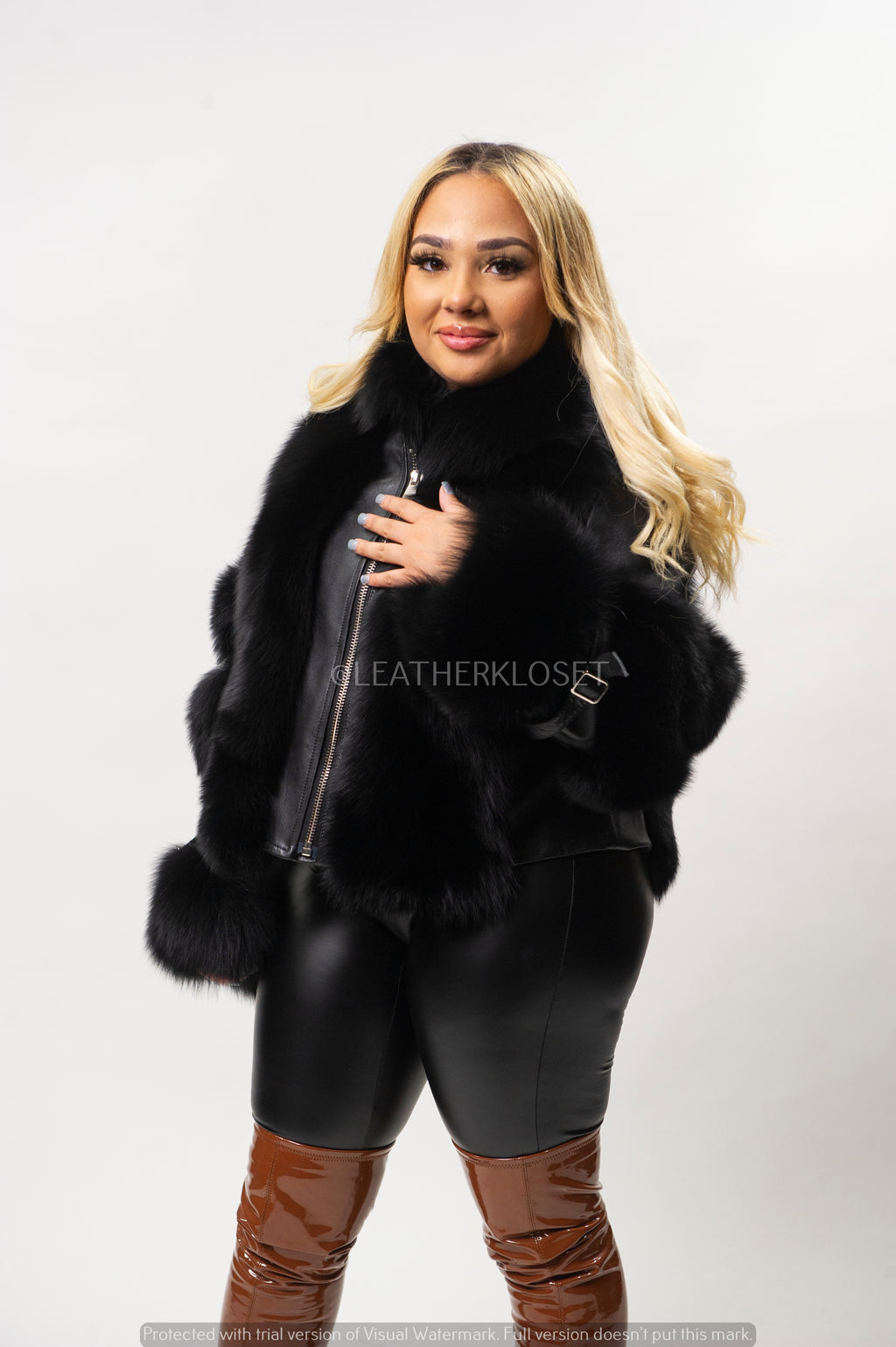 Women's Leather And Fox Combo [Black/Black]