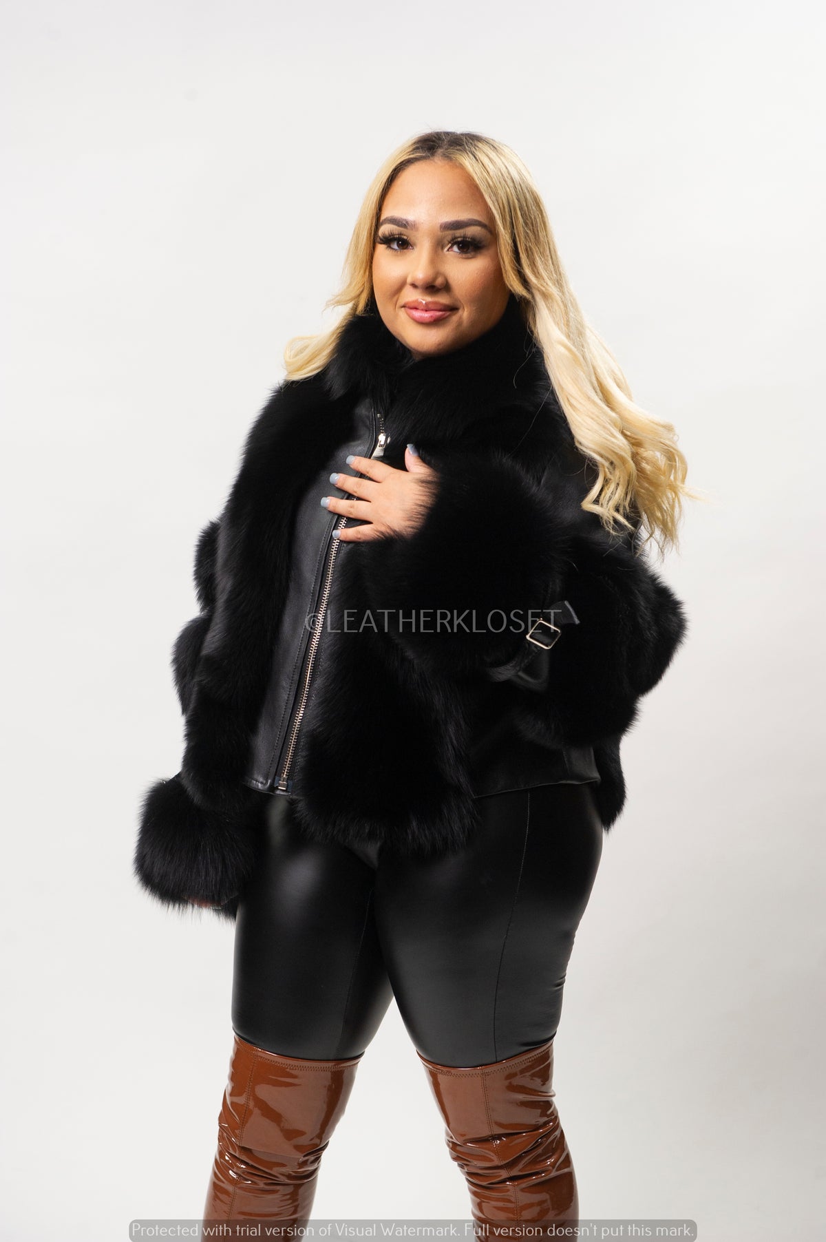 Women's Leather And Fox Combo [Black/Black]