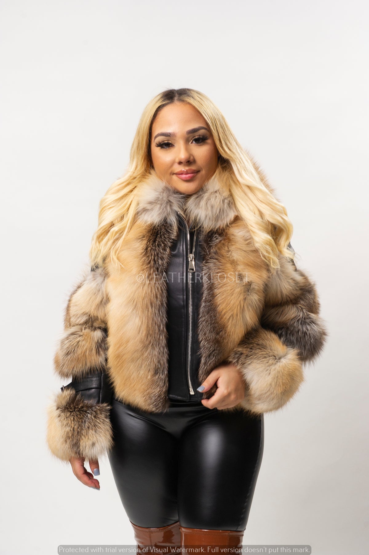 Women's Leather And Fox Combo [Black/Gold]