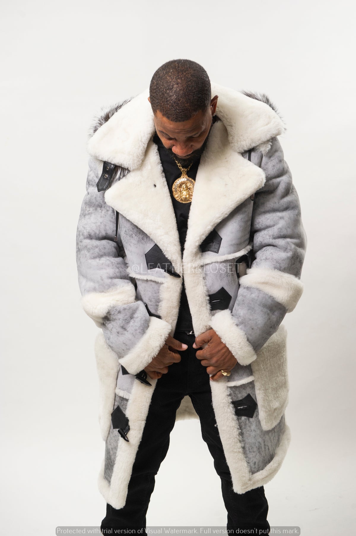 Men's Duffel Bag Sheepskin Shearling Coat [Gray]