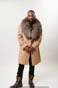 Men's Cashmere Trench Coat With Fox Collar [Tan]