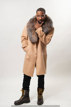 Men's Cashmere Trench Coat With Fox Collar [Tan]
