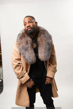 Men's Cashmere Trench Coat With Fox Collar [Tan]