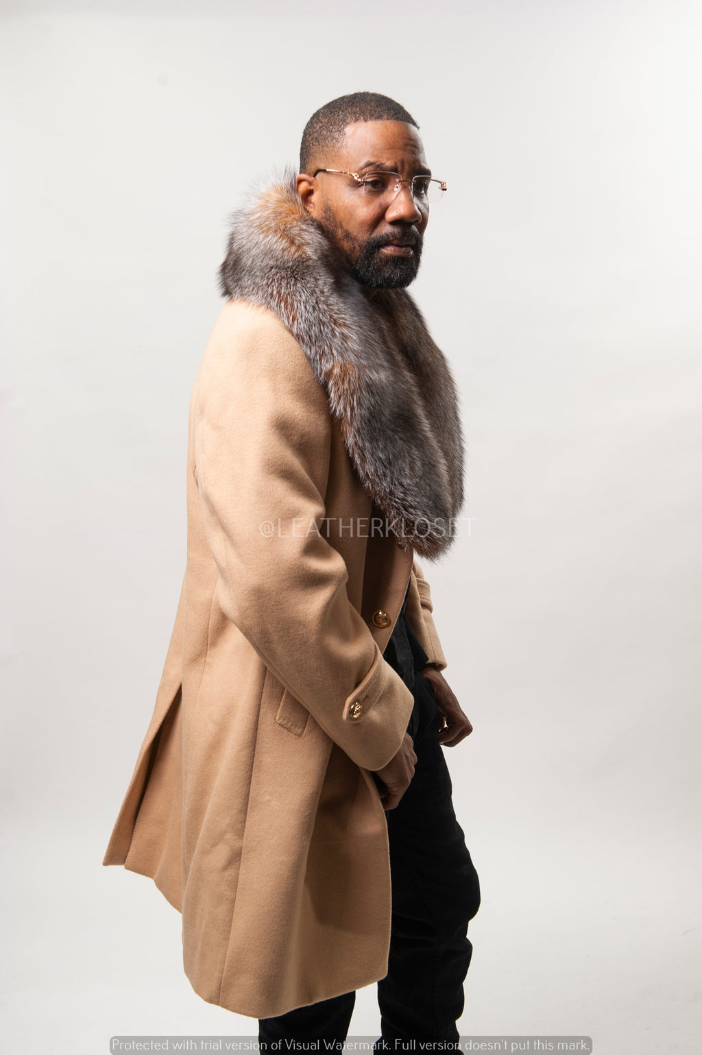 Men's Cashmere Trench Coat With Fox Collar [Tan]