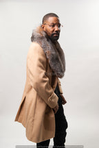 Men's Cashmere Trench Coat With Fox Collar [Tan]
