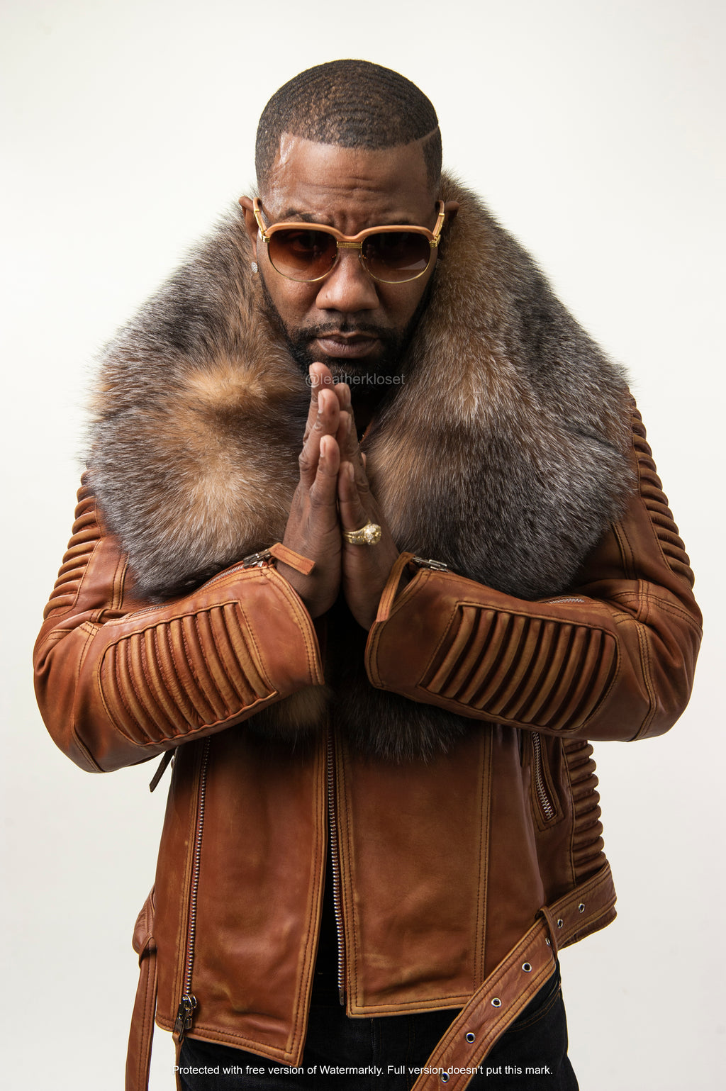Men's Trey Biker Caramel Crunch Leather Full Fox Fur Collar