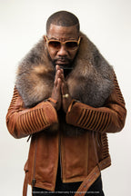 Men's Trey Biker Caramel Crunch Leather Full Fox Fur Collar