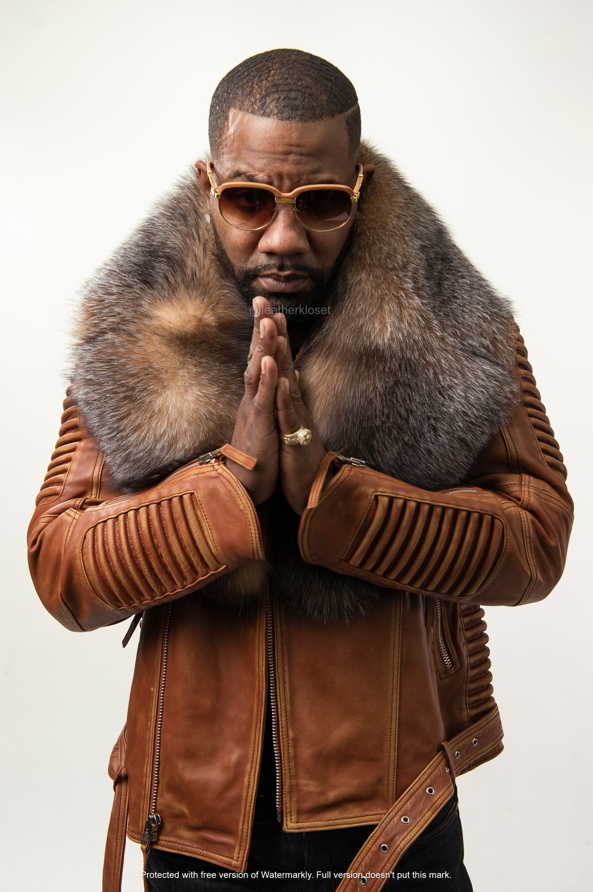 Men's Trey Biker Caramel Crunch Leather Full Fox Fur Collar