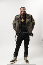 Men's Fully Studded Biker Jacket [Black/Gold]