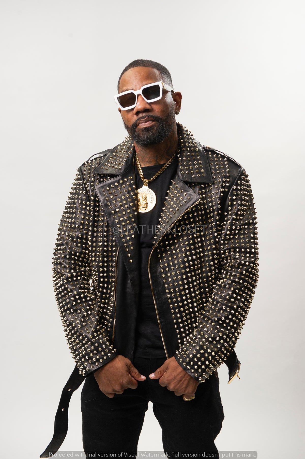 Men's Fully Studded Biker Jacket [Black/Gold]