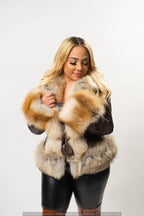Women's Tina Leather Jacket With Full Fox Trimming [Chocolate/Gold]