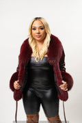 Women's Tina Leather Jacket With Full Fox Trimming [Wine]