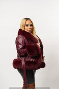 Women's Tina Leather Jacket With Full Fox Trimming [Wine]