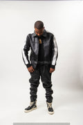 Men's Leather Track Suit Sweatsuit [Black/White]