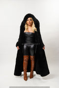 Women's Full Length Real Sheepskin Trench Coat [Black]