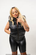 Women's Leather Bubble Vest [Black]