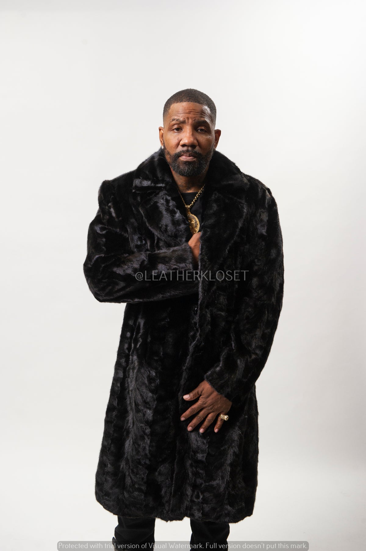 Men's Mink 3/4 Length Coat [Black]