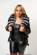 Women's Trey Biker Black Full Chinchilla Collar