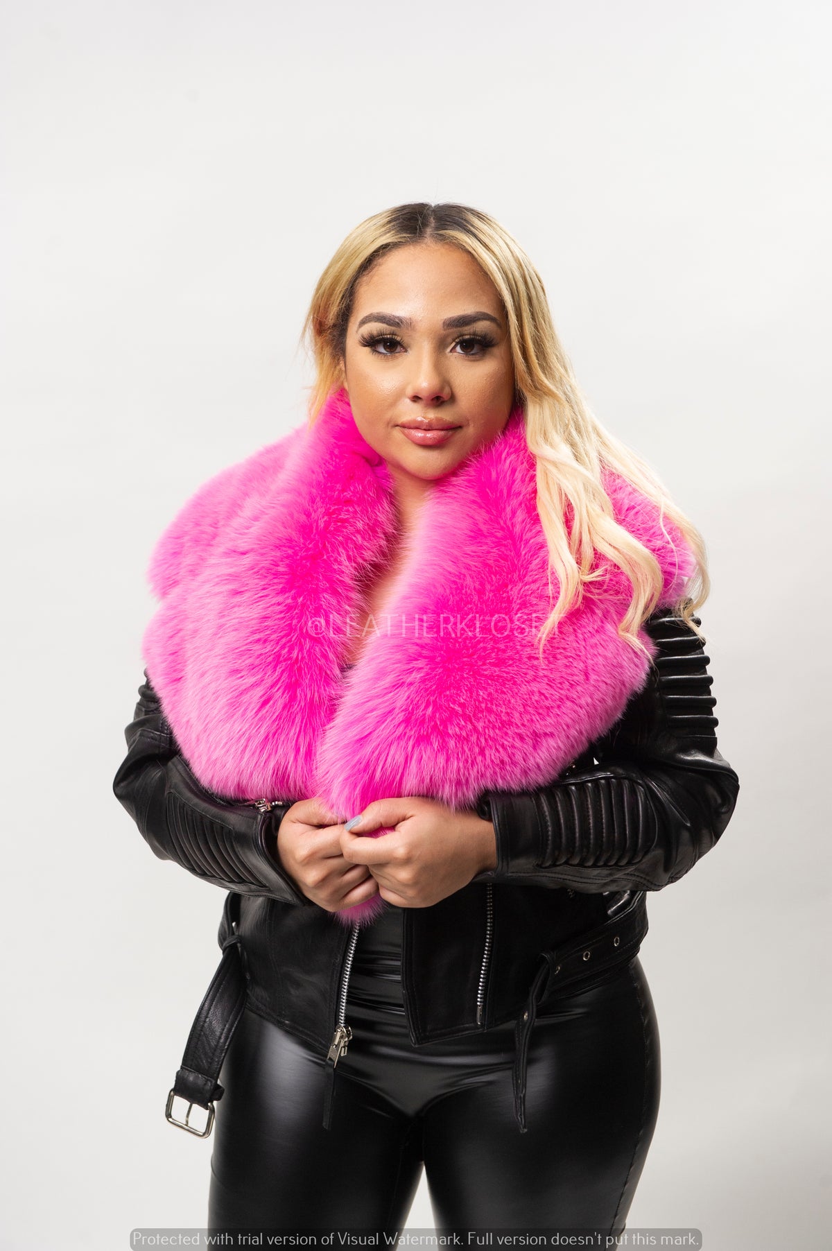 Women's Trey Biker Black Oversized Fox Collar