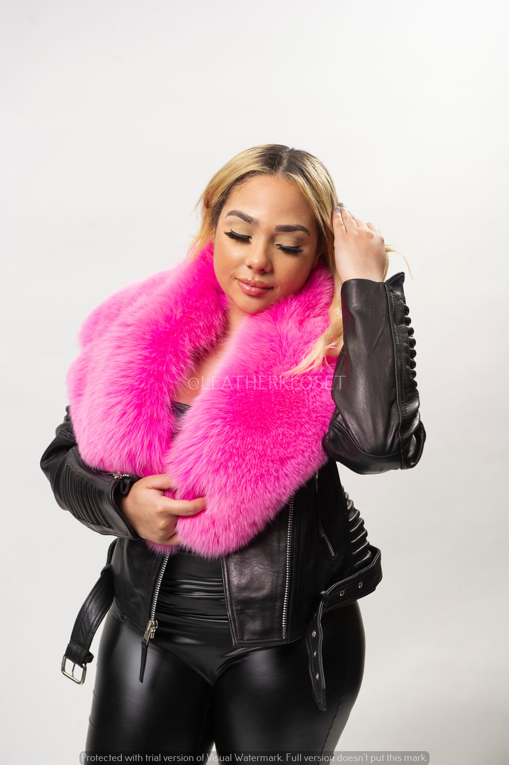 Women's Trey Biker Black Oversized Fox Collar
