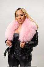 Women's Trey Biker Black Oversized Fox Collar [Light Pink Fox]