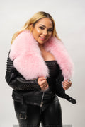 Women's Trey Biker Black Oversized Fox Collar [Light Pink Fox]