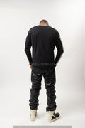 Men's Leather Cargo Jean Pants [Black]