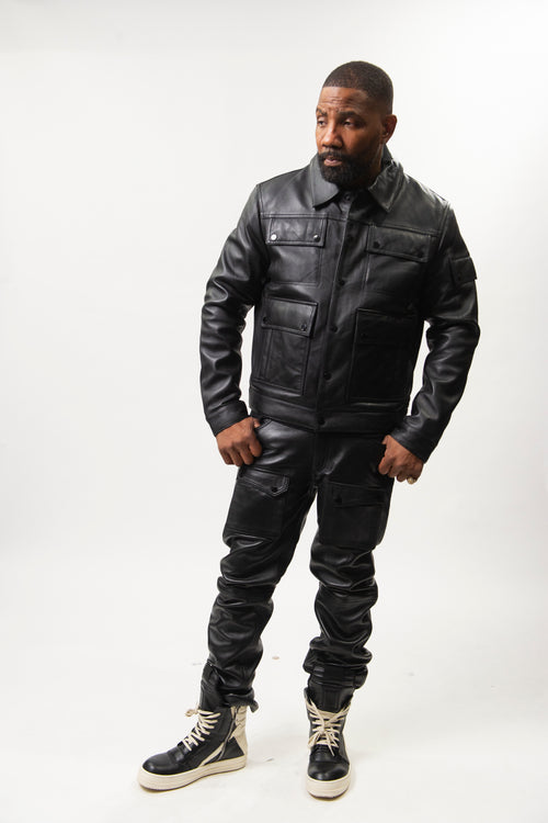 Men's Jax 2.0 Jean Jacket & Leather Cargo Pants [Black]