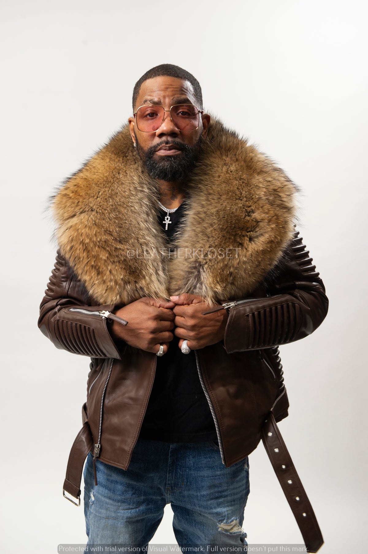 Men's Trey Biker Brown With Raccoon Fur