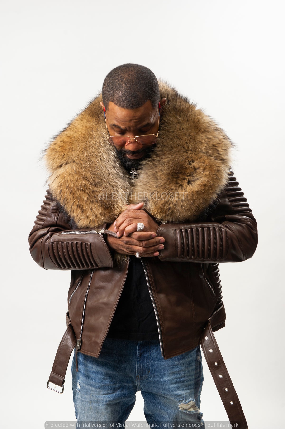 Men's Trey Biker Brown With Raccoon Fur