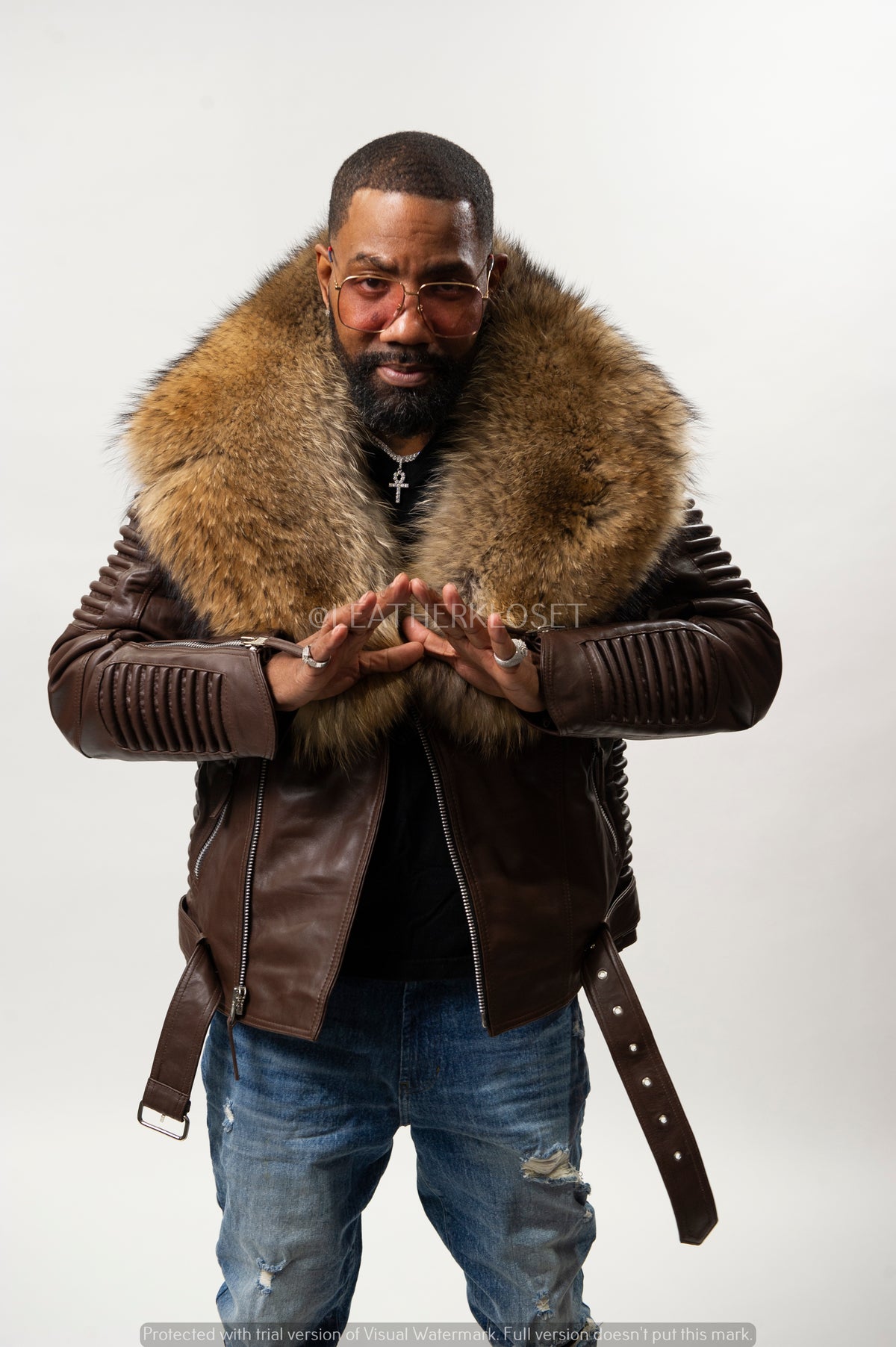 Men's Trey Biker Brown With Raccoon Fur