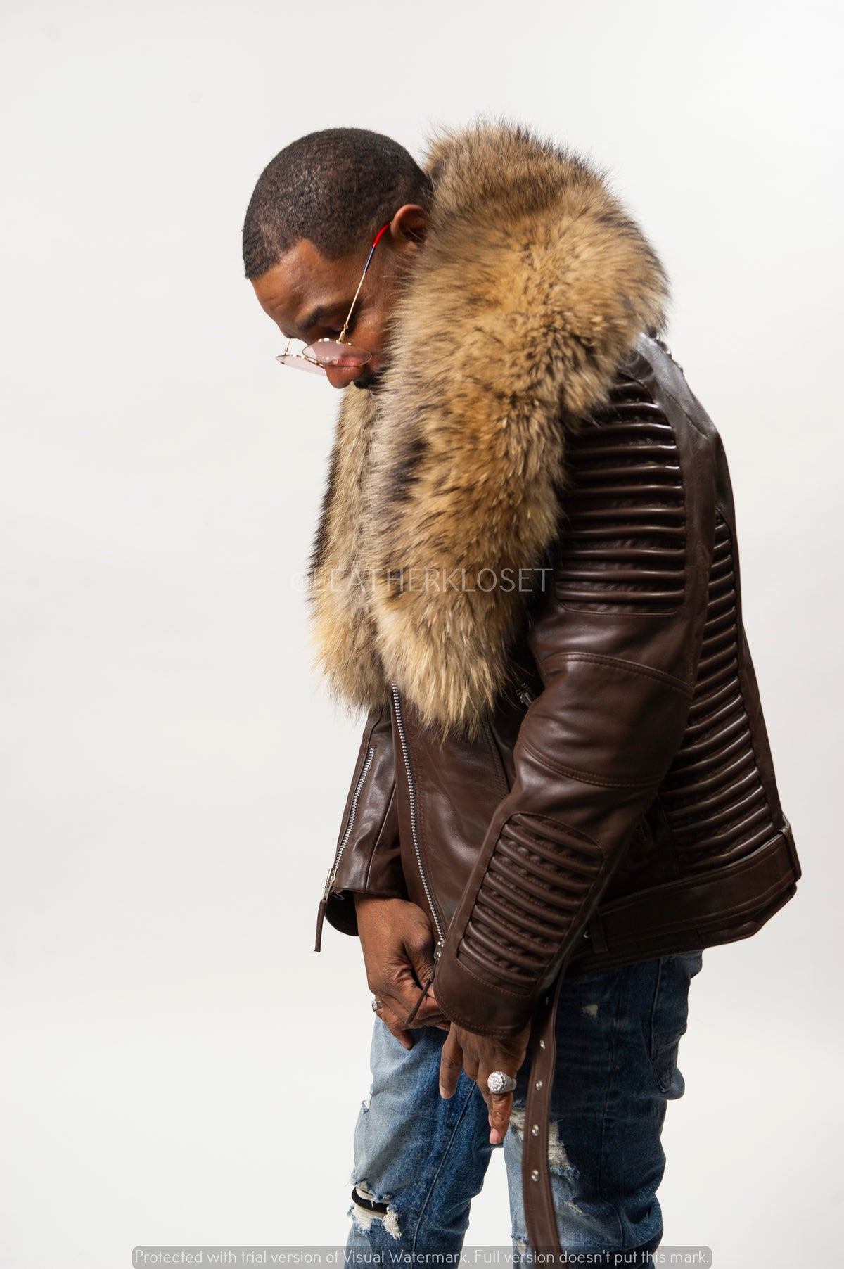 Men's Trey Biker Brown With Raccoon Fur