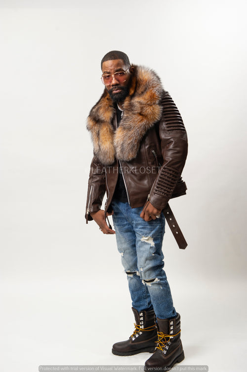 Men's Trey Biker Brown Full Fox Fur [Crystal Fox]