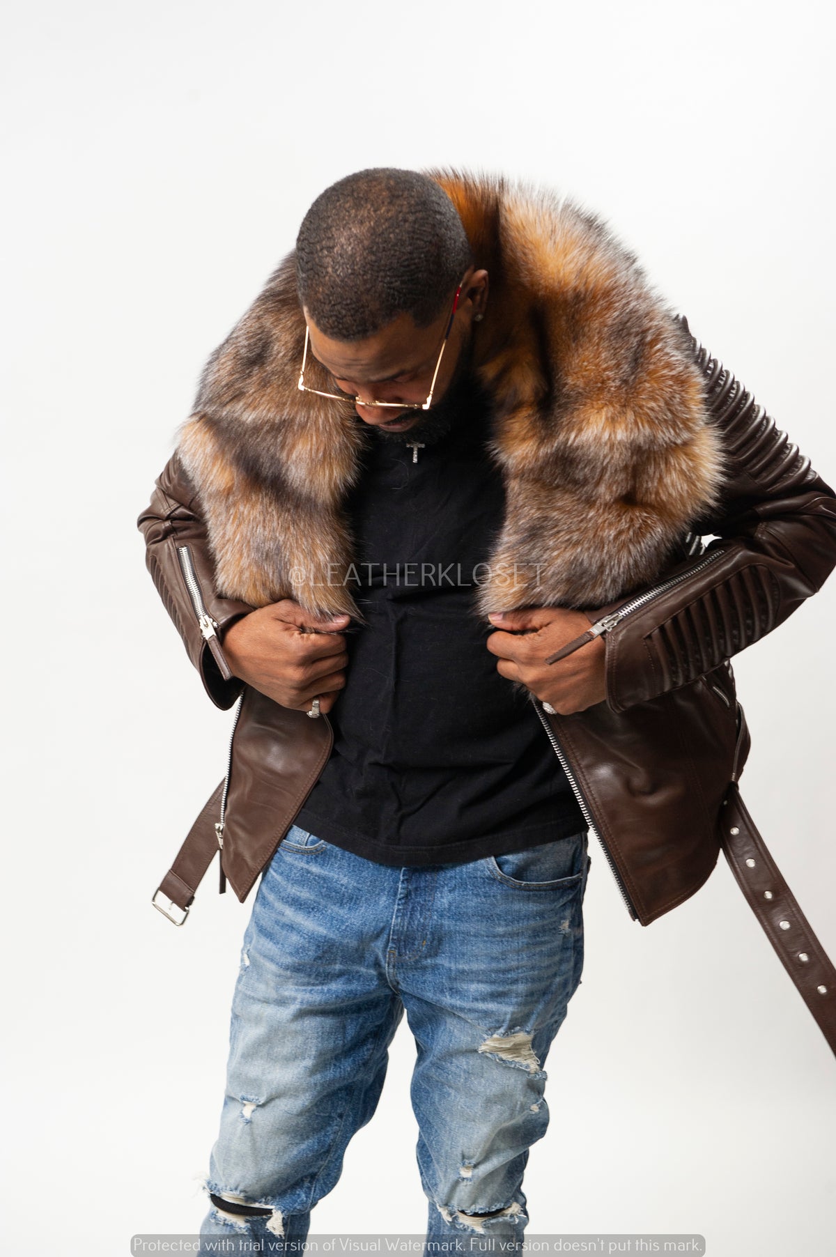 Men's Trey Biker Brown Full Fox Fur [Crystal Fox]