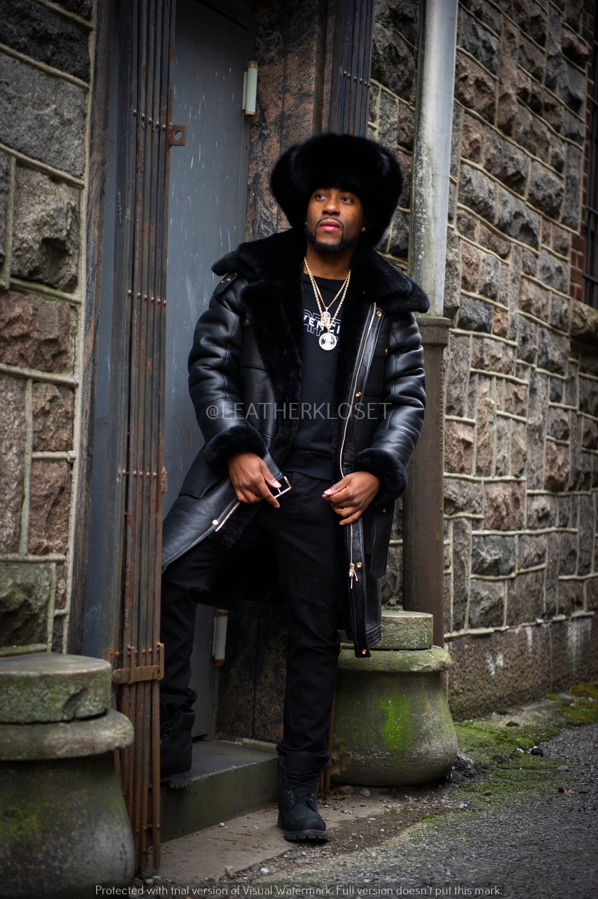Men's Milan Sheepskin Shearling Coat With Fox Fur Hat