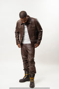 Men's Dylan Leather Jean Jacket And Pants Set [Brown]