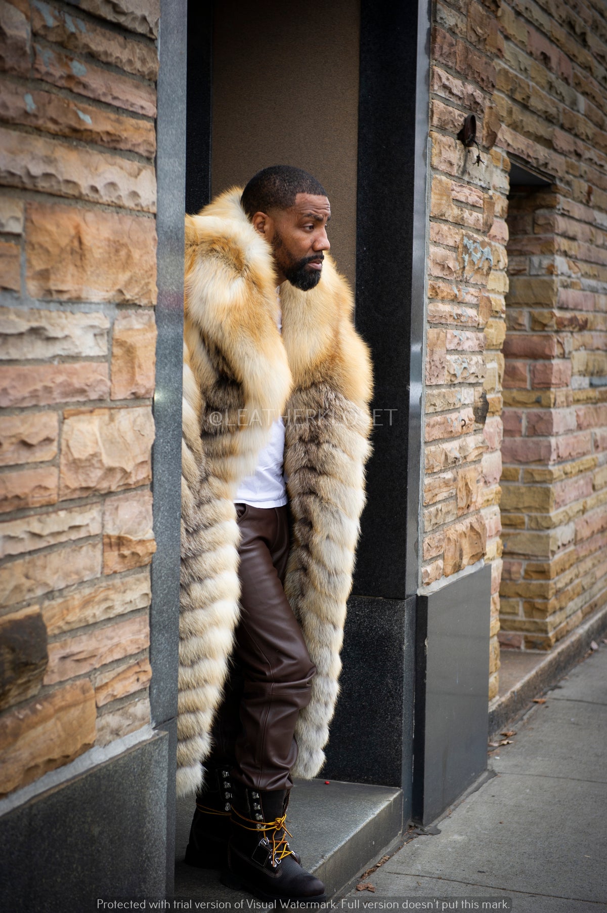 Men's Full Length Fox Fur Coat [Golden Island]