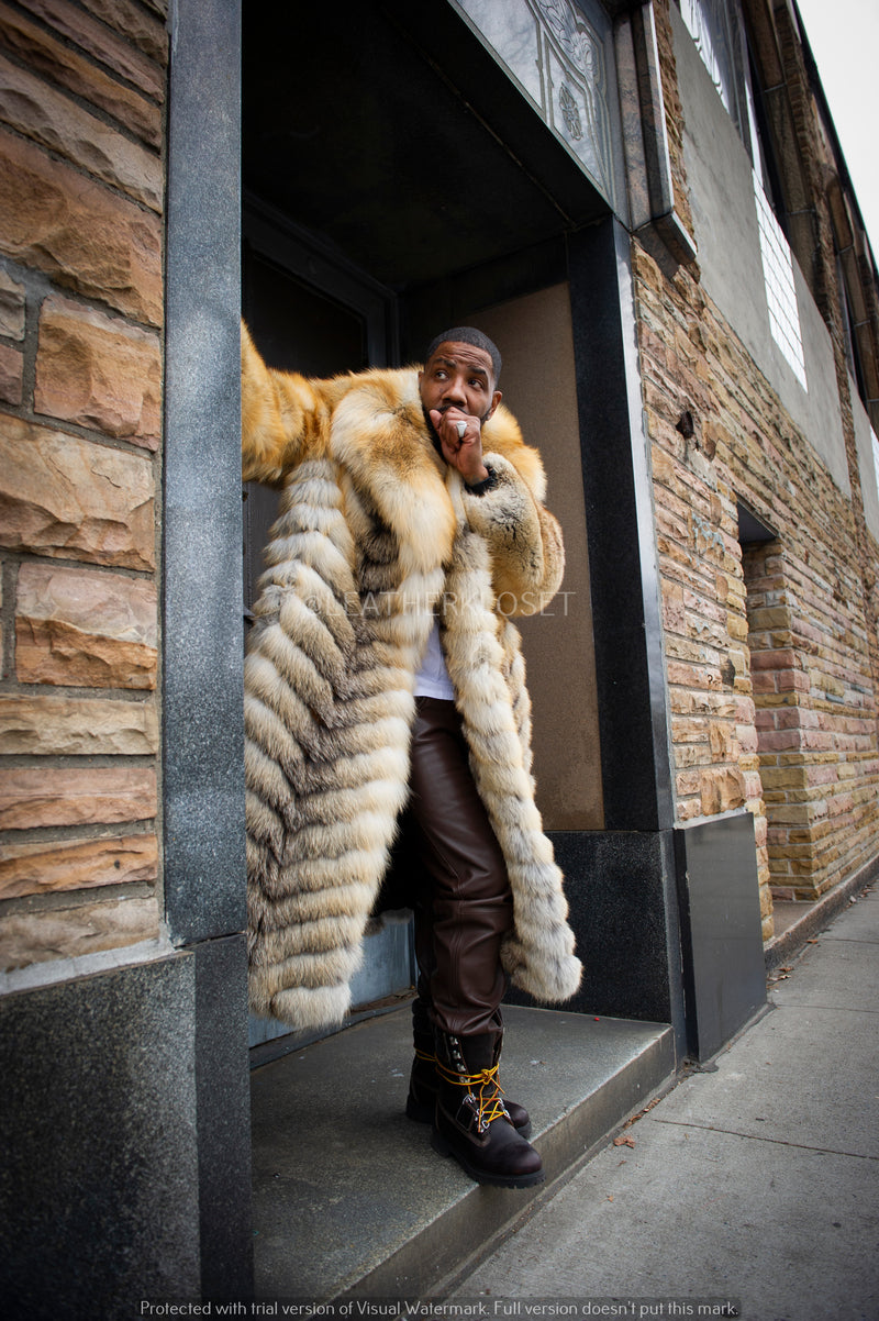 Men's Full Length Fox Fur Coat [Golden Island]