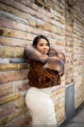 Women's Crop Mink Bomber With Hood [Whiskey]