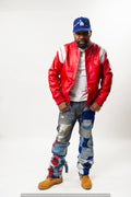 Men's Liam All-Leather Varsity Jacket [Red/White]
