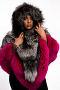 Women's Fox Fur Poncho With Hood