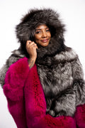 Women's Fox Fur Poncho With Hood