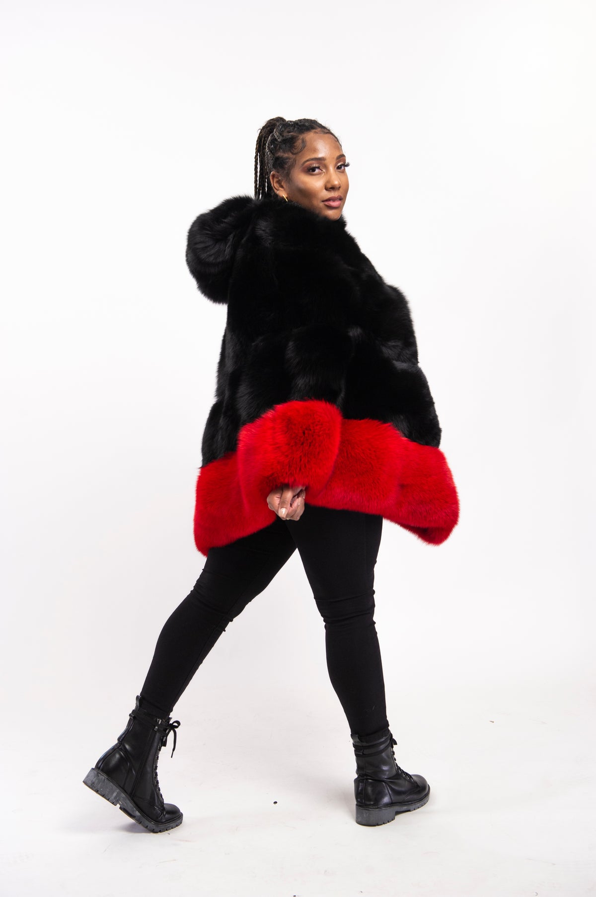 Women's Fox Fur Poncho With Hood