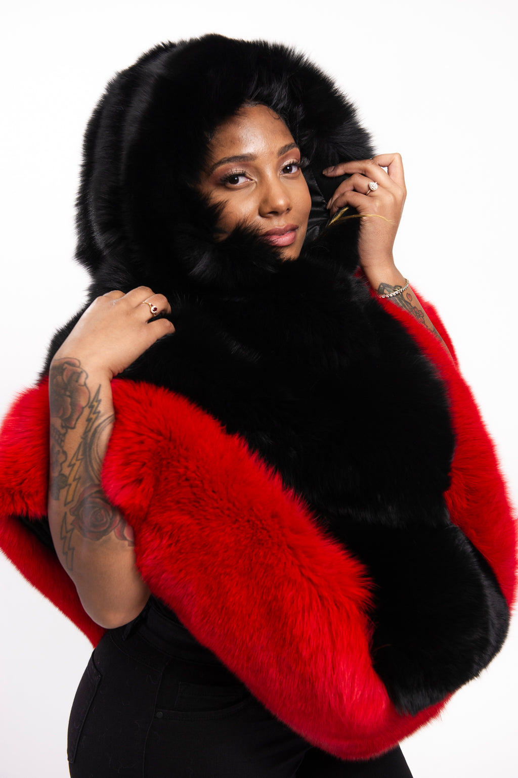 Women's Fox Fur Poncho With Hood
