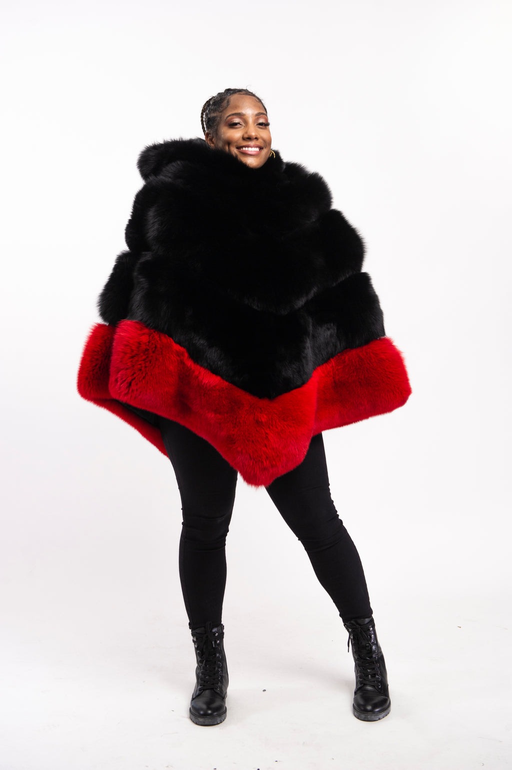 Women's Fox Fur Poncho With Hood