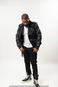 Men's Classic Wool And Leather Biker Jacket [Black]