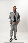 Men's Leather Track Suit Sweatsuit [Gray/White]