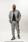 Men's Leather Track Suit Sweatsuit [Gray/White]