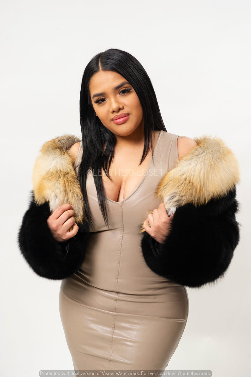 Women's Charlotte Crop Fox Bomber [Black/Gold]