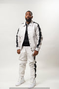 Men's Leather Track Suit Sweatsuit [White/Black]